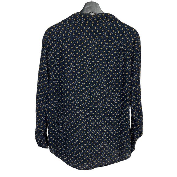 Vintage 90s Banana Republic Dark Blue Micro Floral Long Sleeve Button Up Top Sma - Picture 3 of 9